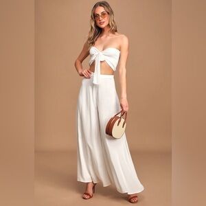 Lulu’s Seaside to Shore White Strapless Two-Piece Jumpsuit